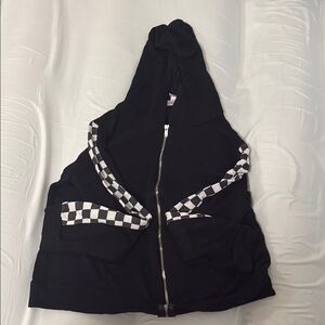 Black Hoodie with Checkered Sleeves